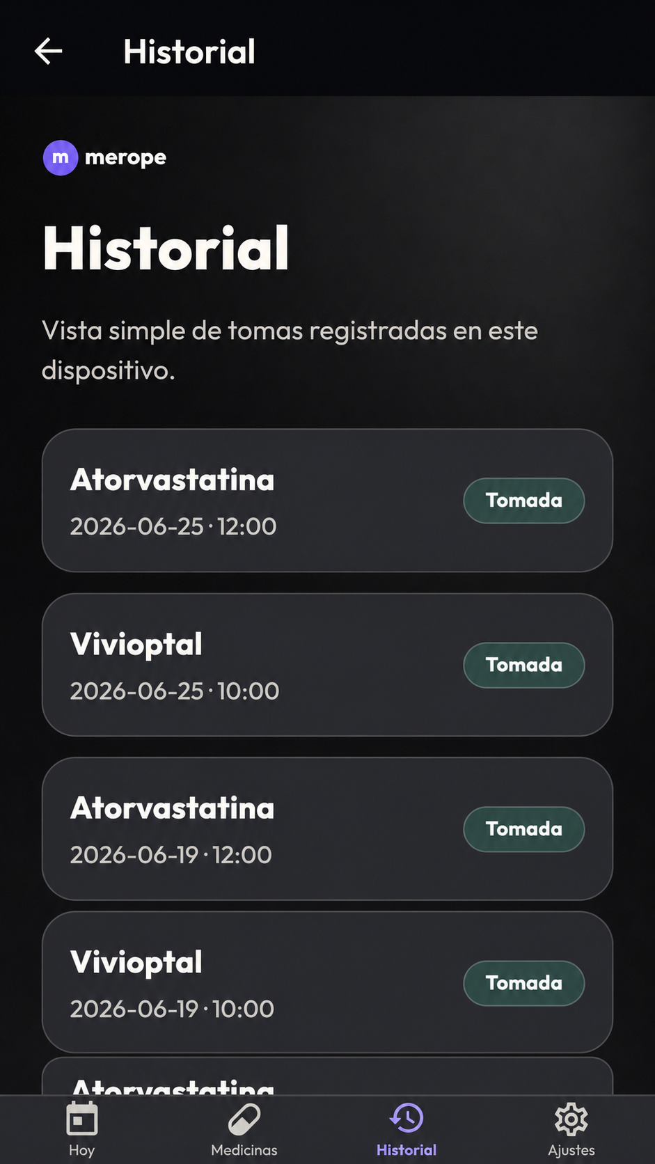 Pantalla Medicinas de Merope